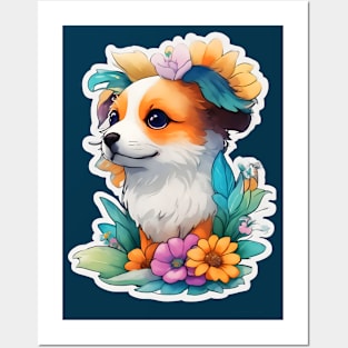 Cute Puppy Water Color Sticker Posters and Art